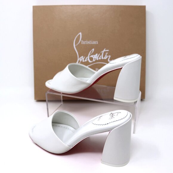 Christian Louboutin 37.5 NEW Jane Mule 85 Bianco White Block Heel Sandal - Picture 7 of 16